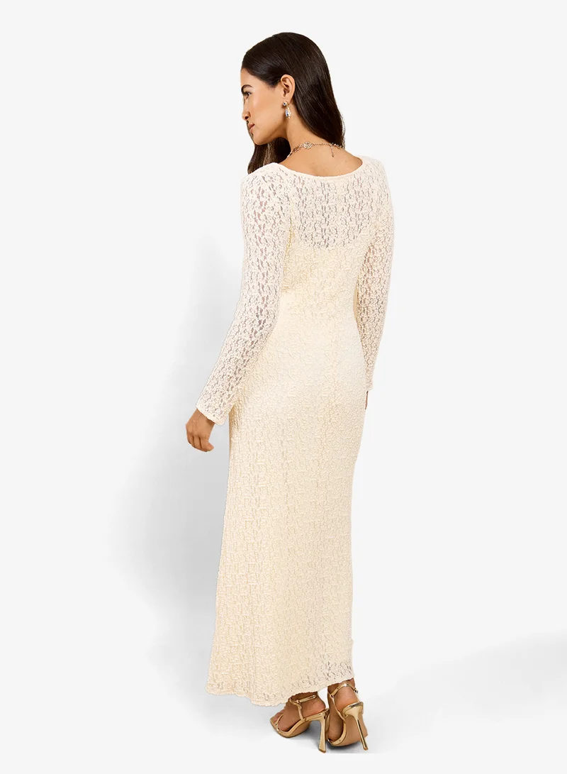 Little Mistress Cream Texture Midi Dress